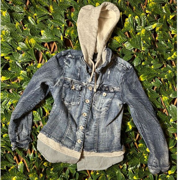 Vintage Y2K Denim Jake Gray Hoodie Striped Shirt Size M - Picture 1 of 10